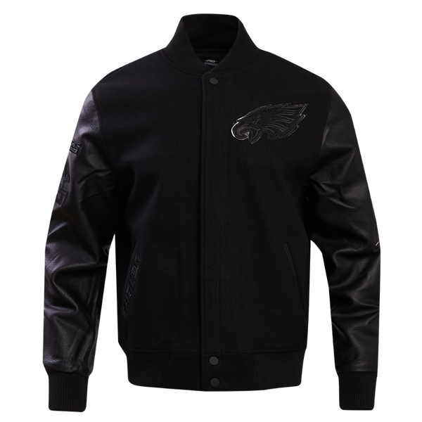 Philadelphia EaglesTriple Black Wool & Leather Varsity Jacket
