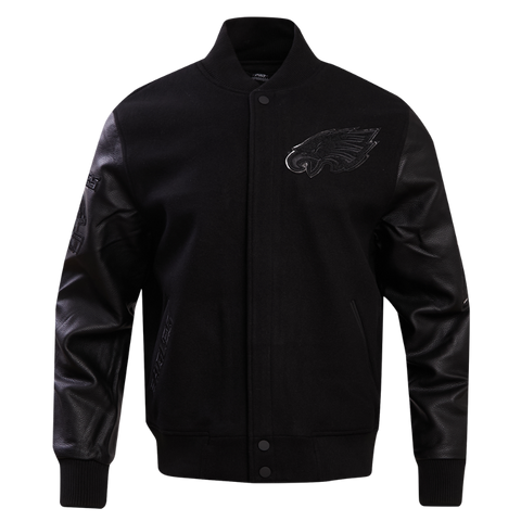 Philadelphia EaglesTriple Black Wool & Leather Varsity Jacket