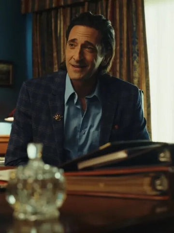 Poker Face 2023 Adrien Brody Blue Plaid Blazer