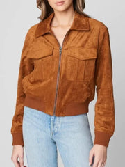 Poker Face 2023 Charlie Cale Suede Bomber Jacket