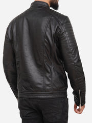 Men Black Quilted Moto Leather Jacket