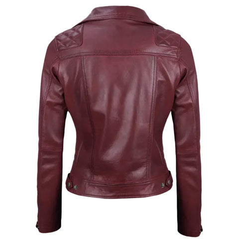 Real Lambskin Leather Maroon Moto Jacket