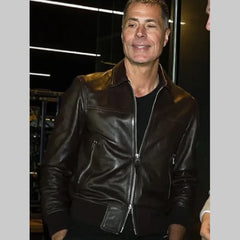 Rob Pelinka Black Leather Bomber Jacket