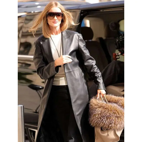 Rosie Huntington-Whiteley PFW 2025 Black Leather Coat