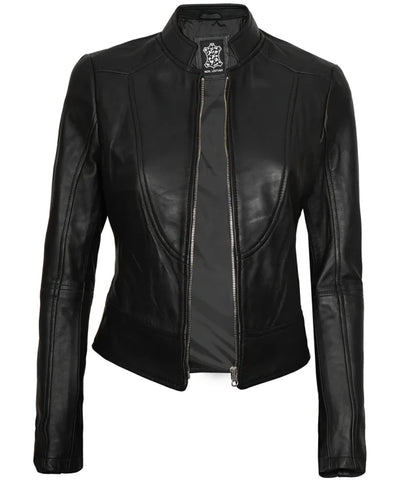 Women’s Cafe Racer Black Real Leather Jacket
