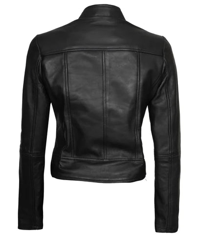 Women’s Cafe Racer Black Real Leather Jacket