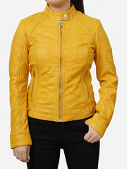 Isabella Casual Yellow Motorcycle Leather Jacket