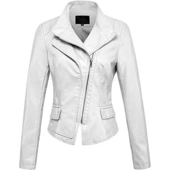Stylish Oblique Zip Slim Leather Jacket