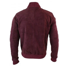 Men’s Burgundy Suede Bomber Jacket