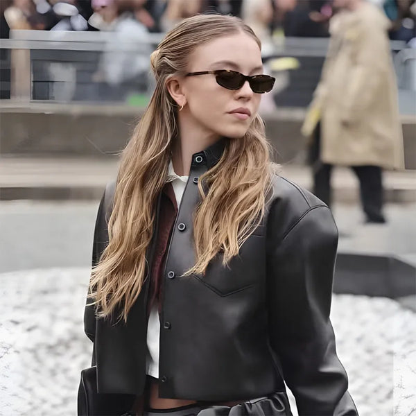 Sydney Sweeney Paris Fashion Week Leather Jacket