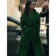 The Equalizer S04 Liza Lapira Green Belted Coat