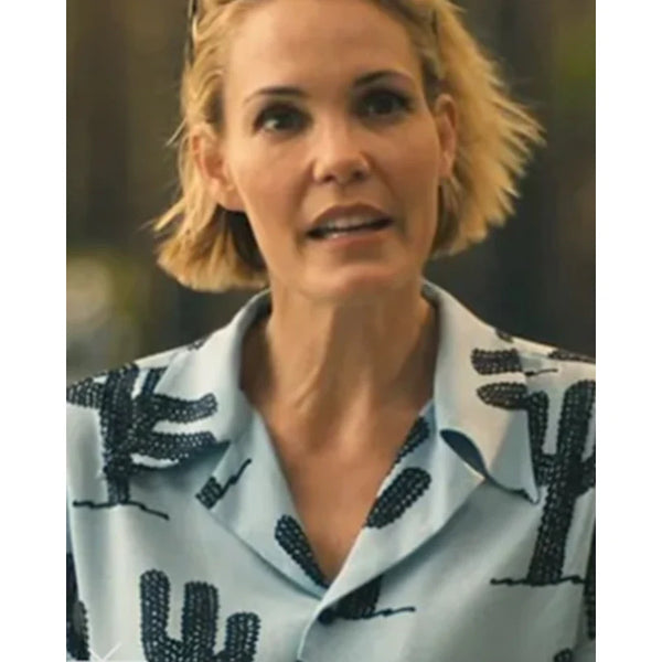The White Lotus S03 Leslie Bibb Blue Cactus Print Shirt