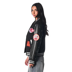 The Wild Collective Kansas City Chiefs Black Varsity Sparkle Jacket Stylish Game Day Fashion