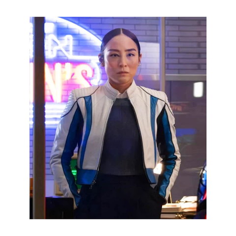 Tron Ares Greta Lee White Leather Jacket