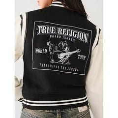 True Religion Women Embroidered Patch Varsity Jacket