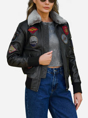 Juliana Air Force Leather Bomber Jacket