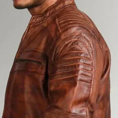 Mens Waxed Sheepskin Fashion Leather Jacket Elegant Brown