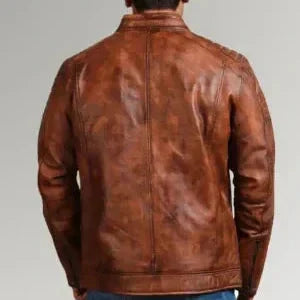 Mens Waxed Sheepskin Fashion Leather Jacket Elegant Brown
