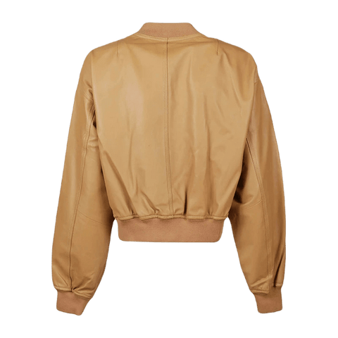 Tan Brown Sheep Leather Bomber Jacket Women