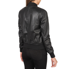 Ava Ma-1 Leather Bomber Jacket Women, Black