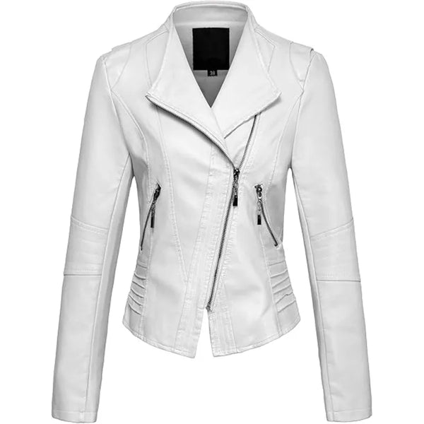 Women's Casual Collarless Cropped Leather Jacket