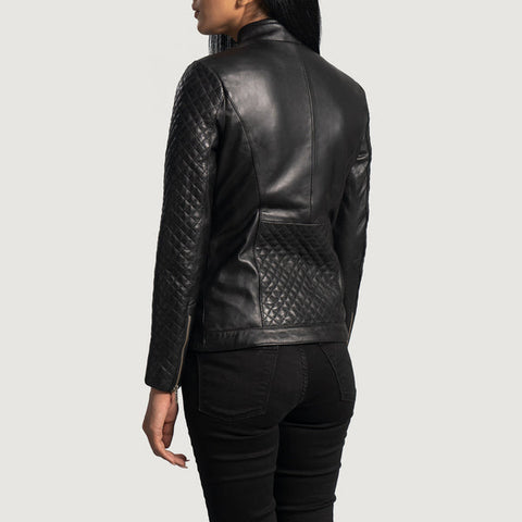 Womens Biker Quilted Leather Black Jacket