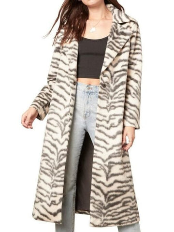 You S03 Sherry White Tiger Print Long Trench Coat