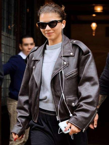 Zendaya Street Style Biker Leather Jacket