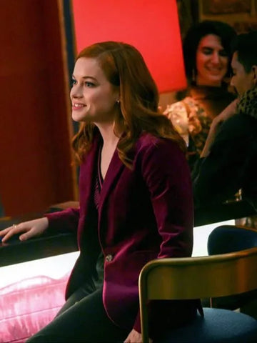 Zoey’s Extraordinary Playlist S2 Jane Levy Maroon Velvet Blazer