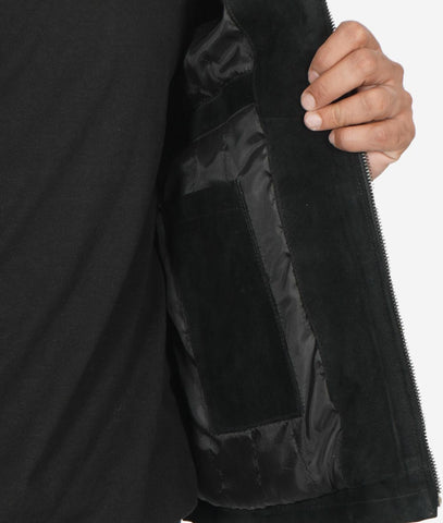 Mens Real Suede Leather Black Biker Jacket