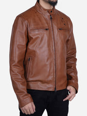 Jakub Men's Distressed Brown Motorcycle Leather Jacket