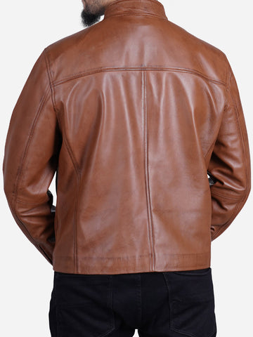 Jakub Men's Distressed Brown Motorcycle Leather Jacket
