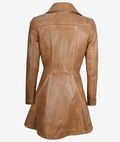 Womens Camel Brown Peplum Leather Jacket
