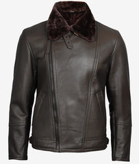 Men's Shearling Lined Dark Brown Moto Leather Jacket