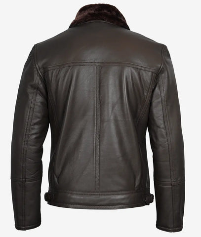 Men's Shearling Lined Dark Brown Moto Leather Jacket