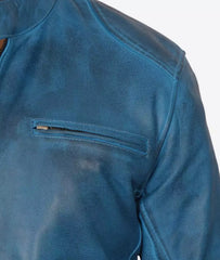 Mens Real Lambskin Leather Blue Cafe Racer Jacket