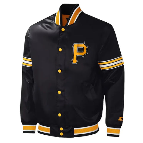 Pittsburgh Pirates Midfield Black Varsity Satin Jacket