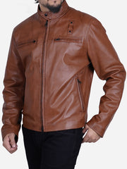 Jakub Men's Distressed Brown Motorcycle Leather Jacket