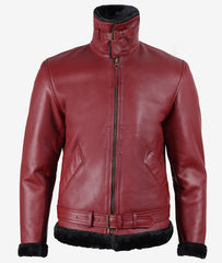 Men's Maroon Leather Shearling Bomber Jacket
