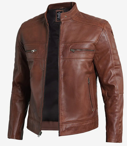 Men's Premium Cognac Cafe Racer Leather Jacket