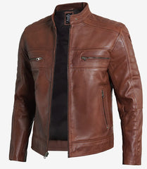 Men's Premium Cognac Cafe Racer Leather Jacket