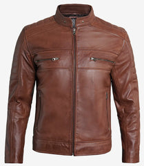 Men's Premium Cognac Cafe Racer Leather Jacket
