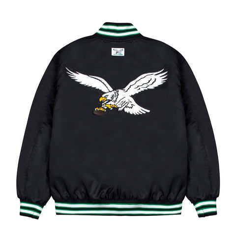 Philadelphia Eagles GOLF WANG Black Satin Bomber Jacket