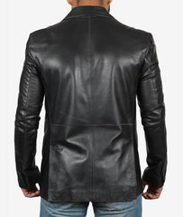 Mens Black Leather Blazer Jacket - Stylish Two Button Notch Lapel Blazer