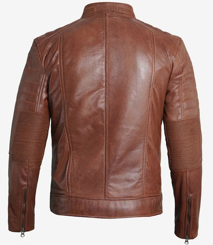 Men's Premium Cognac Cafe Racer Leather Jacket