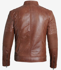 Men's Premium Cognac Cafe Racer Leather Jacket