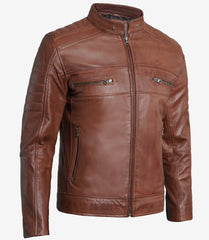 Men's Premium Cognac Cafe Racer Leather Jacket