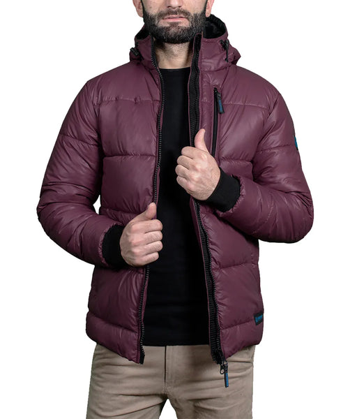 Men's Maroon Hooded Puffer Jacket