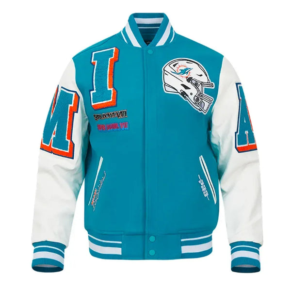 Miami Dolphins Mashup Aqua/White Classic Rib Varsity Jacket
