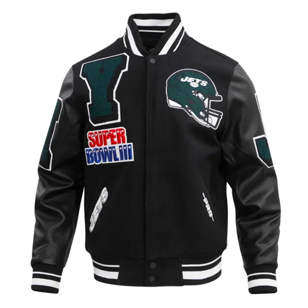 NY Jets Mashup Rib Black Varsity Wool Jacket